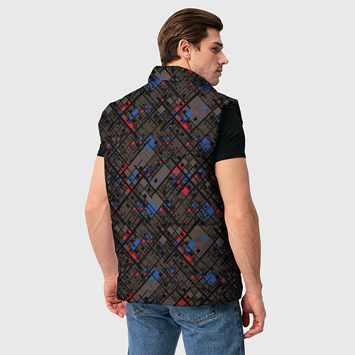 Мужской жилет Красные, синие, черные фигуры и линии на коричнево / 3D-Черный – фото 4