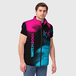 Мужской жилет Watch Dogs - neon gradient: надпись, символ, цвет: 3D-черный — фото 2