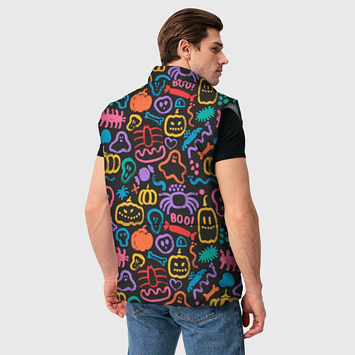 Мужской жилет Halloween colorful pumpkins, ghosts, spiders / 3D-Светло-серый – фото 4