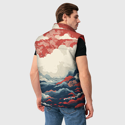 Мужской жилет Японская живопись / 3D-Красный – фото 4