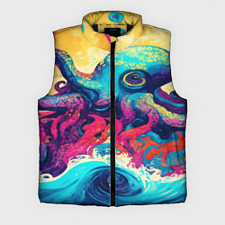 Мужской жилет Разноцветный осьминог на волнах красок, цвет: 3D-черный