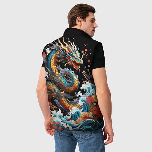 Мужской жилет Дракон на волнах в японском стиле арт / 3D-Черный – фото 4