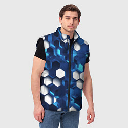 Мужской жилет Cyber hexagon Blue, цвет: 3D-черный — фото 2