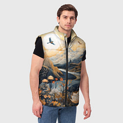 Мужской жилет Солнечное утро в цветущих горах, цвет: 3D-черный — фото 2