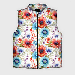 Мужской жилет Синие и красные маки на белом - паттерн, цвет: 3D-светло-серый