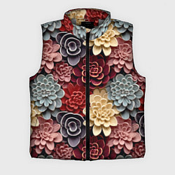 Мужской жилет Объёмные цветы суккулента, цвет: 3D-светло-серый