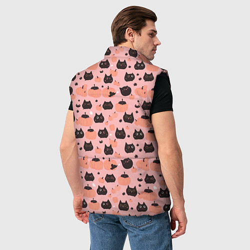 Мужской жилет Чёрные коты с тыквами на хэллоуин / 3D-Черный – фото 4