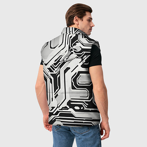 Мужской жилет Киберпанк белые полосы на чёрном фоне / 3D-Светло-серый – фото 4