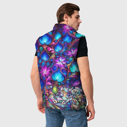 Мужской жилет Абстракция синие листья и фиолетовый цветы / 3D-Черный – фото 4