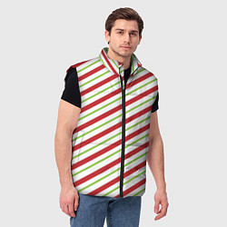 Мужской жилет Рождественский паттерн красно зеленые полосы, цвет: 3D-черный — фото 2