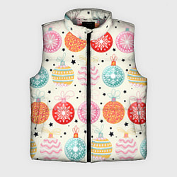 Мужской жилет Разноцветные новогодние шары, цвет: 3D-светло-серый