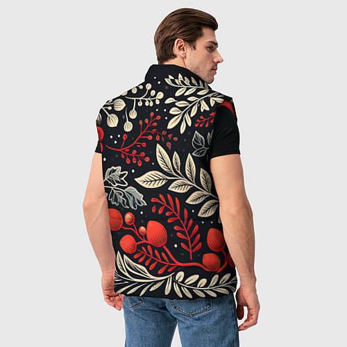 Мужской жилет Новогодние узоры и рябина / 3D-Красный – фото 4