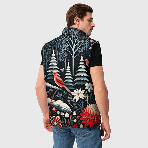 Мужской жилет Новогодний лес и птицы / 3D-Черный – фото 4