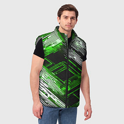 Мужской жилет Киберпанк линии белые и зелёные, цвет: 3D-светло-серый — фото 2