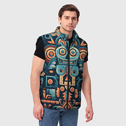 Мужской жилет Симметричный абстрактный паттерн в ацтекском стиле, цвет: 3D-черный — фото 2