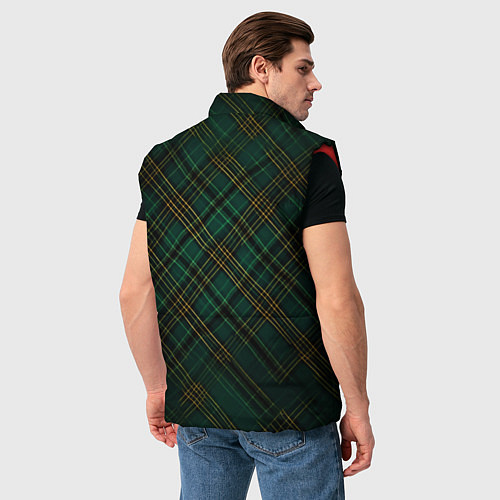 Мужской жилет Тёмно-зелёная диагональная клетка в шотландском ст / 3D-Красный – фото 4