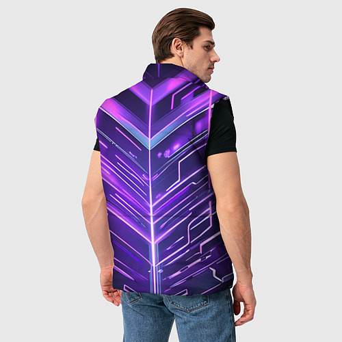 Мужской жилет Фиолетовые неон полосы киберпанк / 3D-Черный – фото 4