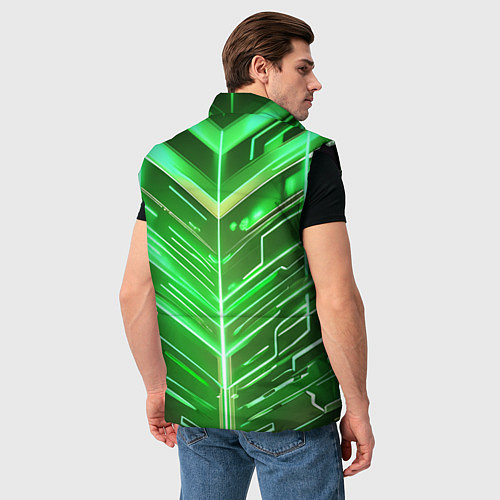 Мужской жилет Зелёные неон полосы киберпанк / 3D-Черный – фото 4
