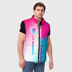 Мужской жилет Cyberpunk 2077 neon gradient style по-вертикали, цвет: 3D-черный — фото 2