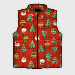 Мужской жилет Елочки и Санта - паттерн красная клетка, цвет: 3D-светло-серый