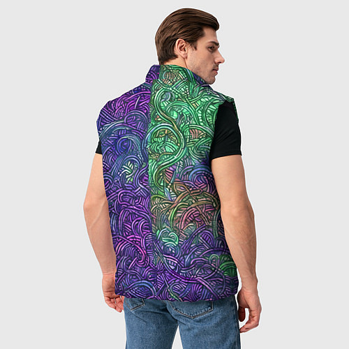 Мужской жилет Вьющийся узор фиолетовый и зелёный / 3D-Черный – фото 4