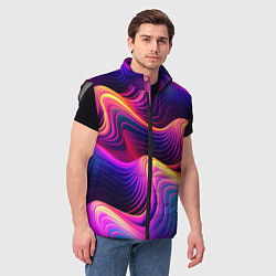 Мужской жилет Неоновый узор неоновая волна, цвет: 3D-светло-серый — фото 2