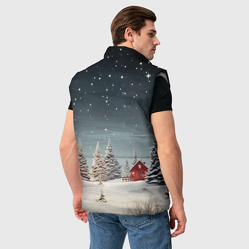 Мужской жилет Зимний пейзаж с елями и снегом / 3D-Светло-серый – фото 4