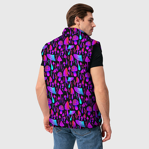 Мужской жилет Неоновые разноцветные грибы / 3D-Черный – фото 4