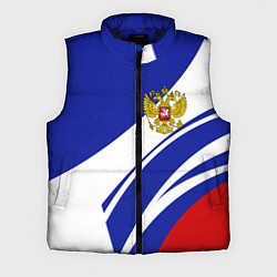 Мужской жилет Герб России на абстрактных полосах, цвет: 3D-черный
