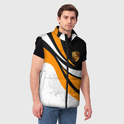 Мужской жилет Porsche - Оранжевая абстракция, цвет: 3D-черный — фото 2