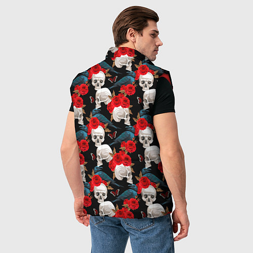 Мужской жилет Skull in roses / 3D-Красный – фото 4