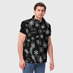 Мужской жилет Снежинки белые на черном, цвет: 3D-черный — фото 2