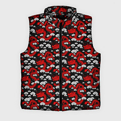 Мужской жилет Красный дракон на черном фоне