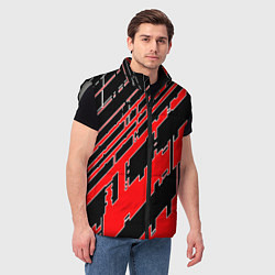 Мужской жилет Киберпанк линии красные, цвет: 3D-светло-серый — фото 2