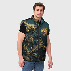 Мужской жилет Герб России и бирюзовый фон, цвет: 3D-светло-серый — фото 2