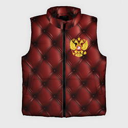 Мужской жилет Золотой герб России на красном кожаном фоне, цвет: 3D-черный
