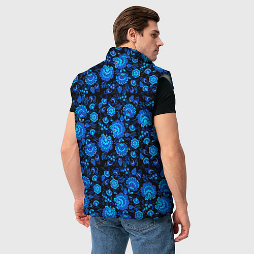 Мужской жилет Новогодняя гжельская роспись чёрный фон / 3D-Светло-серый – фото 4