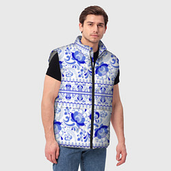 Мужской жилет Новогодняя гжельская роспись цветами, цвет: 3D-светло-серый — фото 2