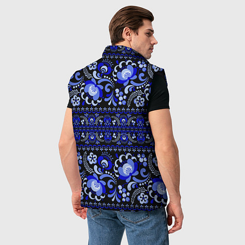 Мужской жилет Новогодняя гжельская роспись цветами на чёрном фон / 3D-Черный – фото 4