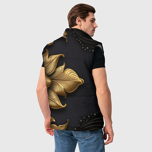 Мужской жилет Золотые объемные листья на черном фоне / 3D-Светло-серый – фото 4
