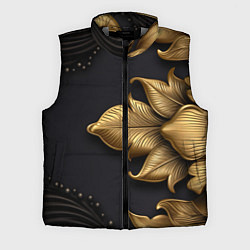 Мужской жилет Золотые объемные листья на черном фоне, цвет: 3D-светло-серый