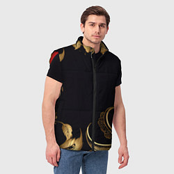 Мужской жилет Золотистые объемные листья и узоры, цвет: 3D-красный — фото 2