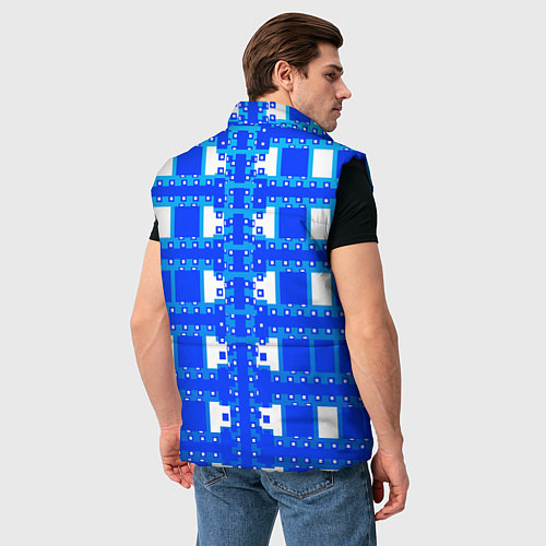 Мужской жилет Синие и белые квадраты / 3D-Черный – фото 4