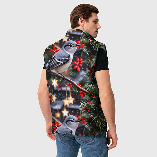 Мужской жилет Рождественская птица пересмешник / 3D-Светло-серый – фото 4
