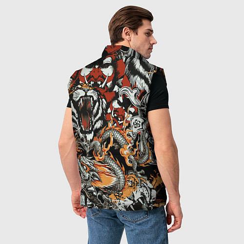 Мужской жилет Самурай дракон и тигр / 3D-Черный – фото 4
