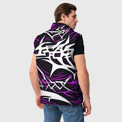 Мужской жилет Белые и розовые агрессивные линии на чёрном фоне / 3D-Черный – фото 4