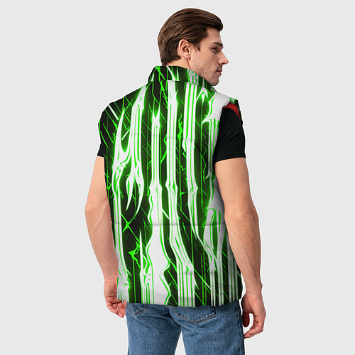 Мужской жилет Зелёные неоновые полосы на чёрном фоне / 3D-Красный – фото 4