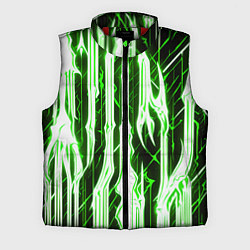 Мужской жилет Зелёные неоновые полосы на чёрном фоне
