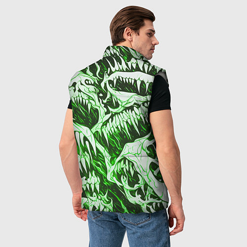 Мужской жилет Белые клыки на зелёном фоне / 3D-Светло-серый – фото 4
