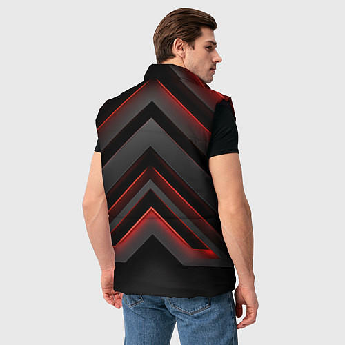 Мужской жилет Красные яркие неоновые полосы на черной абстракции / 3D-Черный – фото 4